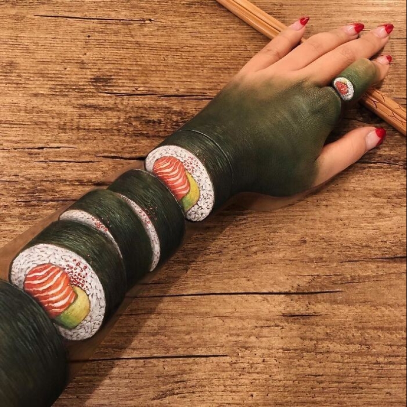 Ilusión óptica sobre su propio cuerpo y de la genialidad de maquillaje Mimi Choi