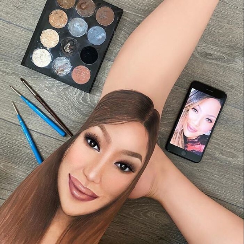 Ilusión óptica sobre su propio cuerpo y de la genialidad de maquillaje Mimi Choi