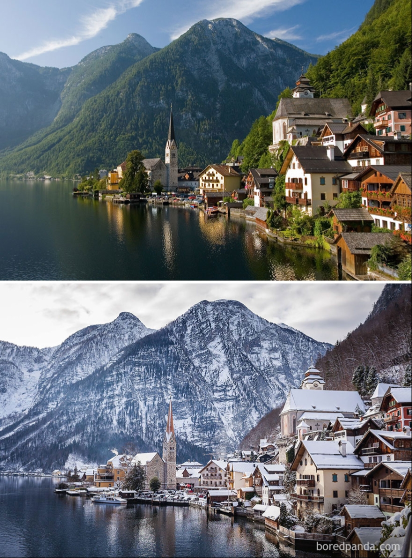 Imágenes mágicas de lugares pintorescos antes y durante el invierno Imágenes mágicas de lugares pintorescos antes y durante el invierno