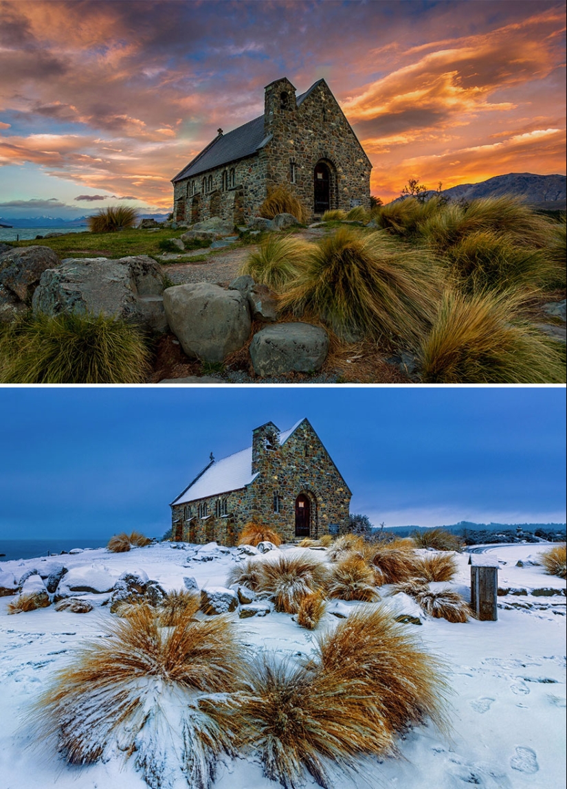 Imágenes mágicas de lugares pintorescos antes y durante el invierno Imágenes mágicas de lugares pintorescos antes y durante el invierno