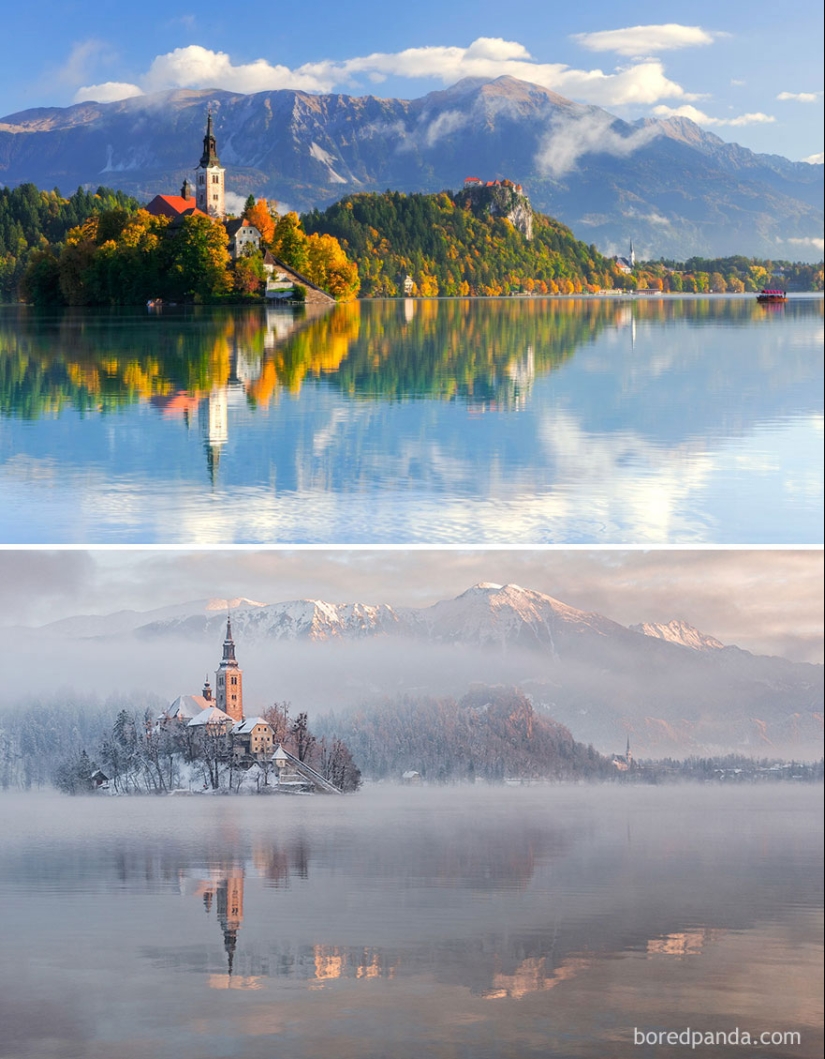 Imágenes mágicas de lugares pintorescos antes y durante el invierno Imágenes mágicas de lugares pintorescos antes y durante el invierno