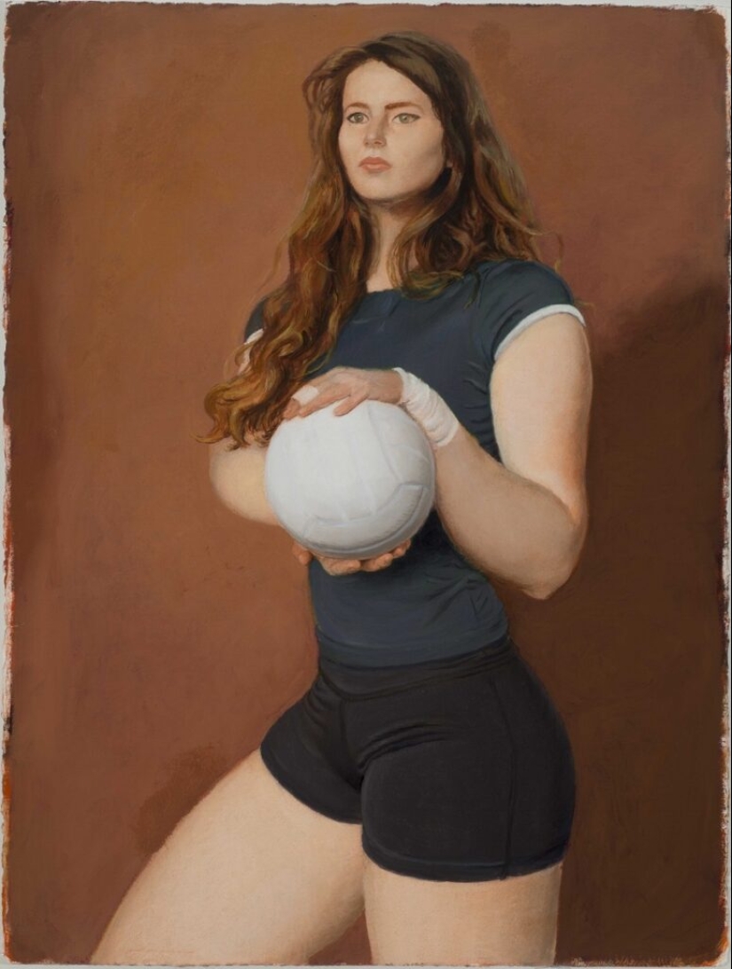 Ironic paintings by Jansson Stegner: massive beauties against thin guys Ironic paintings by Jansson Stegner: massive beauties against thin guys