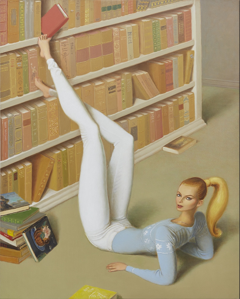 Ironic paintings by Jansson Stegner: massive beauties against thin guys Ironic paintings by Jansson Stegner: massive beauties against thin guys