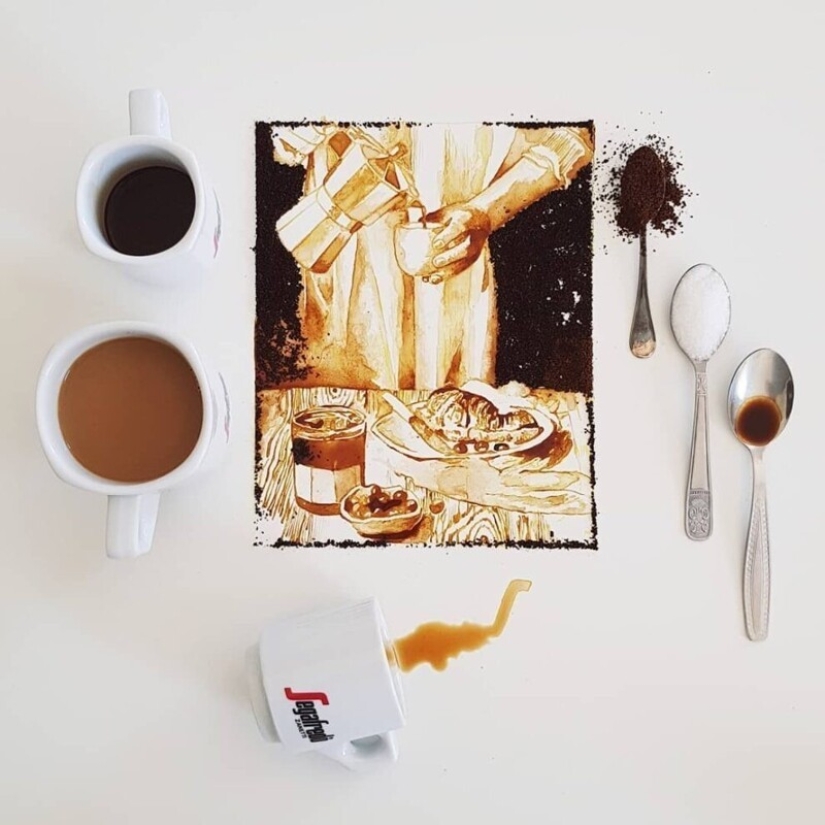 Italian artist Giulia Bernardelli turned spilled coffee into art Italian artist Giulia Bernardelli turned spilled coffee into art