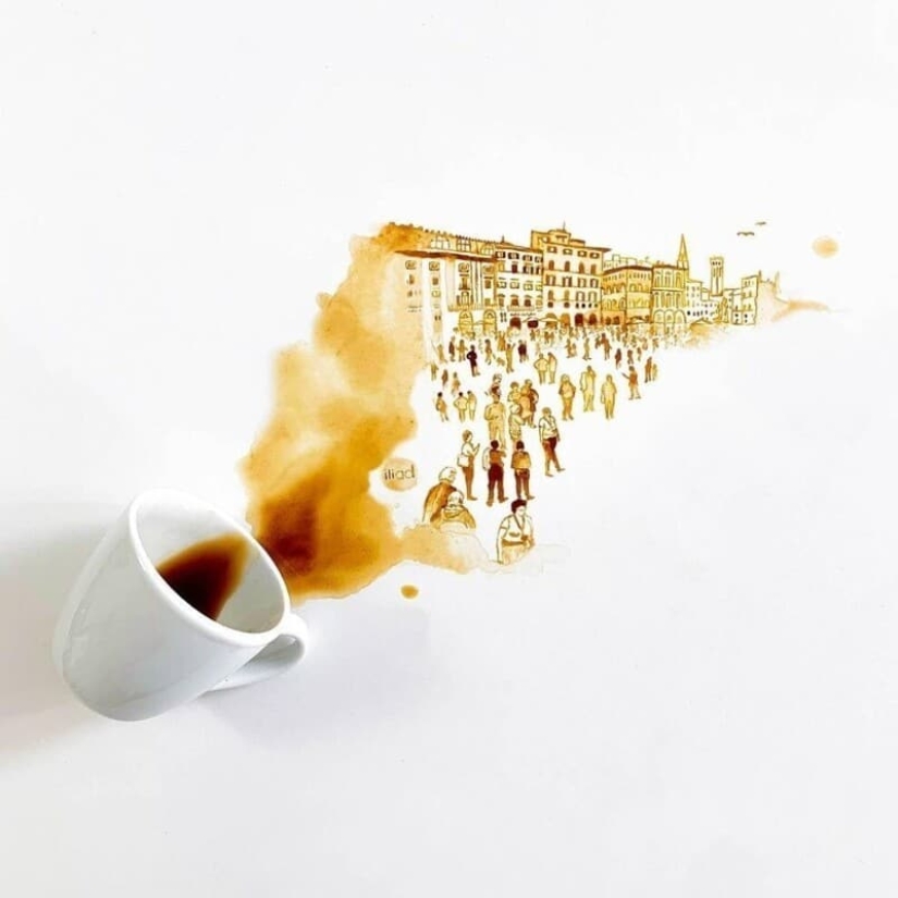 La artista italiana Giulia Bernardelli convirtió el café derramado en arte La artista italiana Giulia Bernardelli convirtió el café derramado en arte