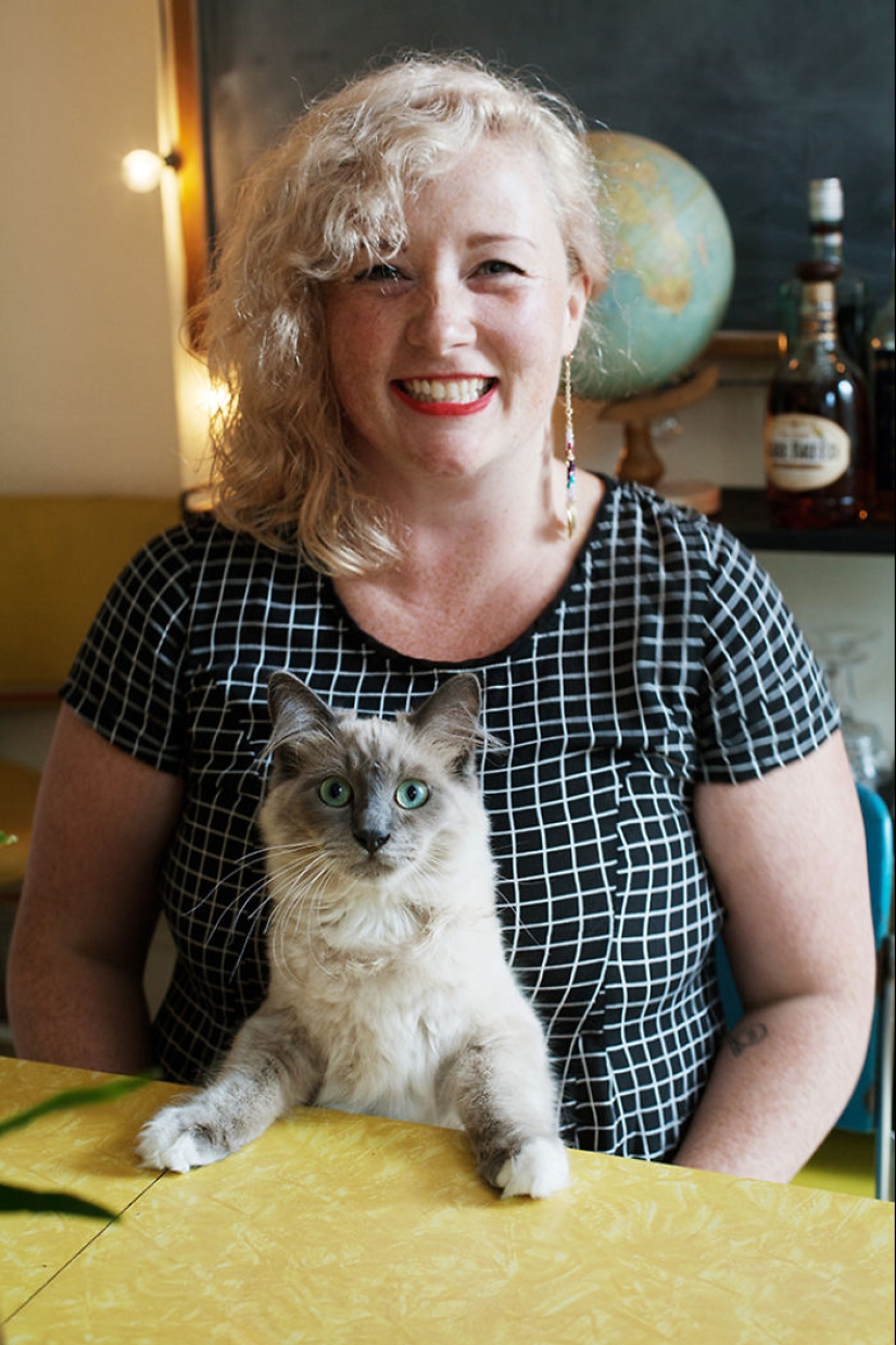 La chica, al abrigo de gatos sin hogar La chica, al abrigo de gatos sin hogar