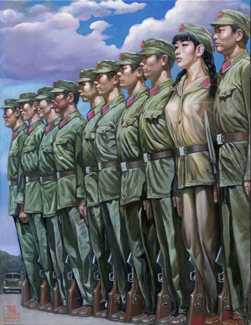 Las niñas en el ejército: la pintura de Hu Ming