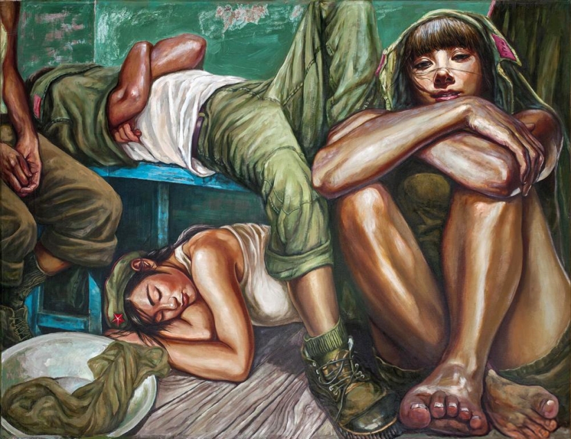 Las niñas en el ejército: la pintura de Hu Ming