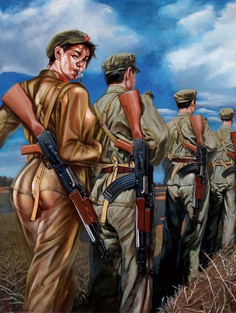 Las niñas en el ejército: la pintura de Hu Ming