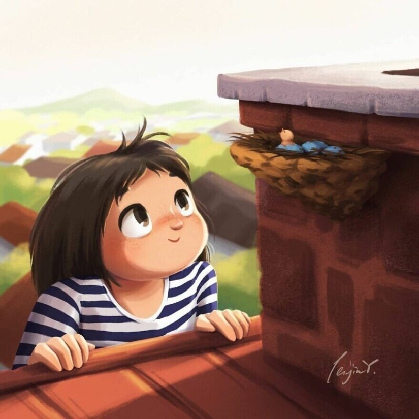 Lindos dibujos de una chica bajo el apodo de Peijin sobre cómo los animales mejoran nuestras vidas