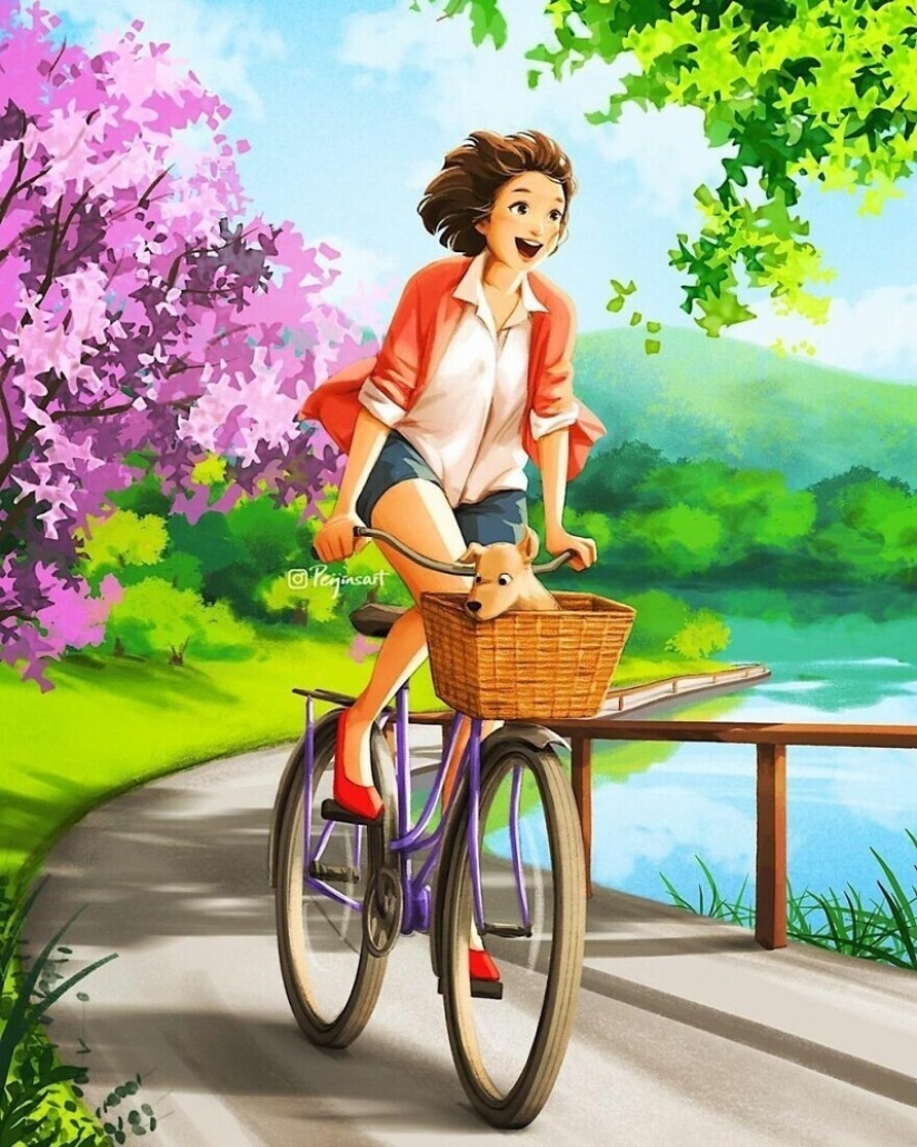 Lindos dibujos de una chica bajo el apodo de Peijin sobre cómo los animales mejoran nuestras vidas