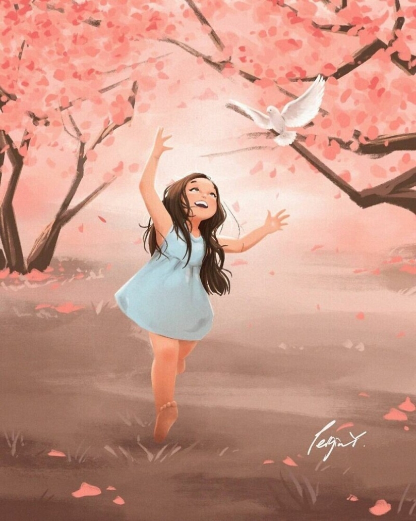 Lindos dibujos de una chica bajo el apodo de Peijin sobre cómo los animales mejoran nuestras vidas