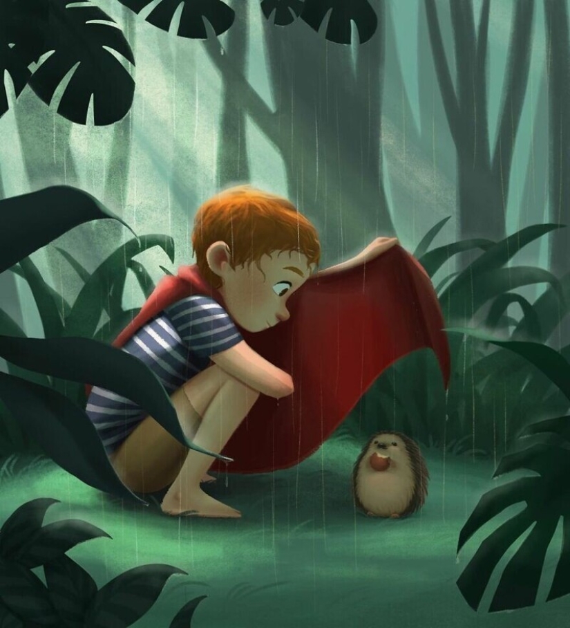 Lindos dibujos de una chica bajo el apodo de Peijin sobre cómo los animales mejoran nuestras vidas