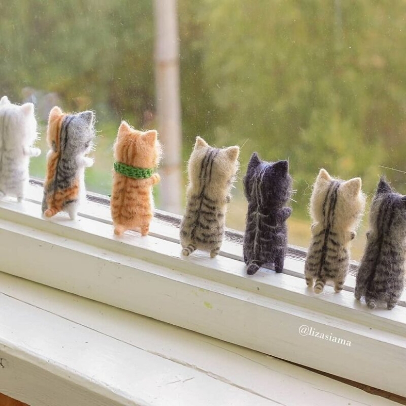 Lindos gatitos hechos de fieltro de la costurera Elizabeth Delektorskaya