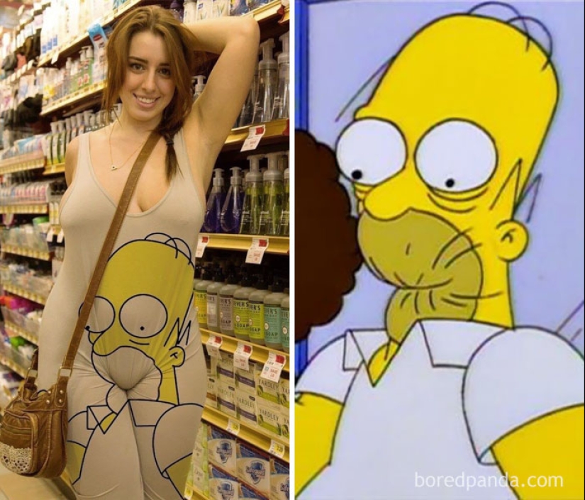 Lo que inspira a las personas a los atuendos y peinados salvajes — un cepillo de limpieza, una bolsa de hilo y un teléfono roto