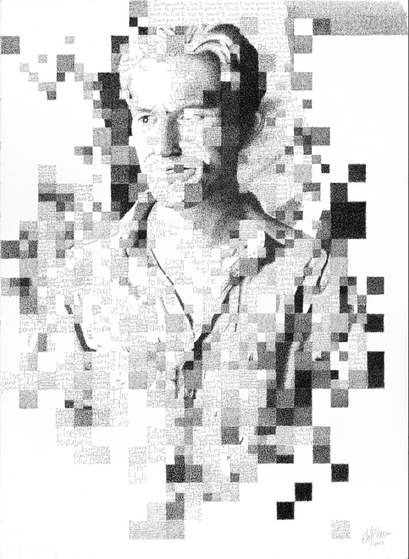 Look a little more closely: the artist paints using thousands of letters
