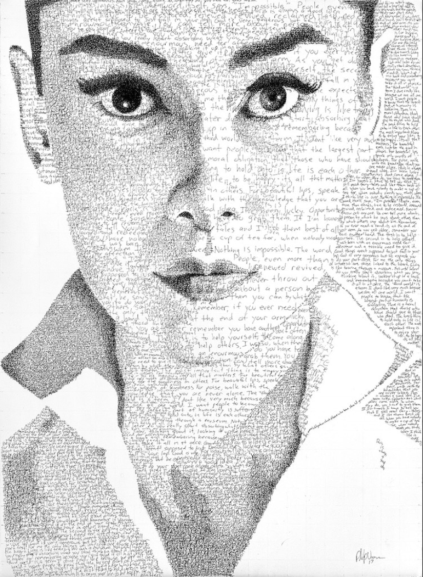 Look a little more closely: the artist paints using thousands of letters