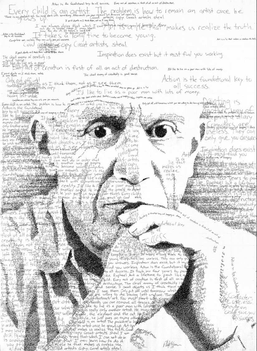 Look a little more closely: the artist paints using thousands of letters