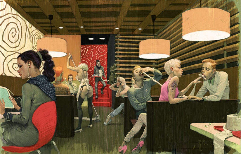 Los dibujos no infantiles de este artista ruso son muy ambiguos