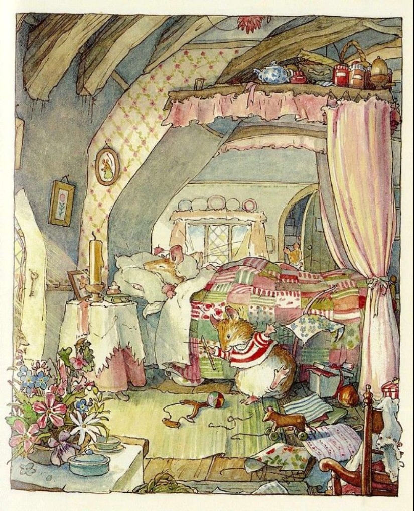 Master cozy illustration of Jill Barklem and her cute mouse tale