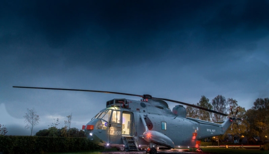 Military helicopter converted into hotel room