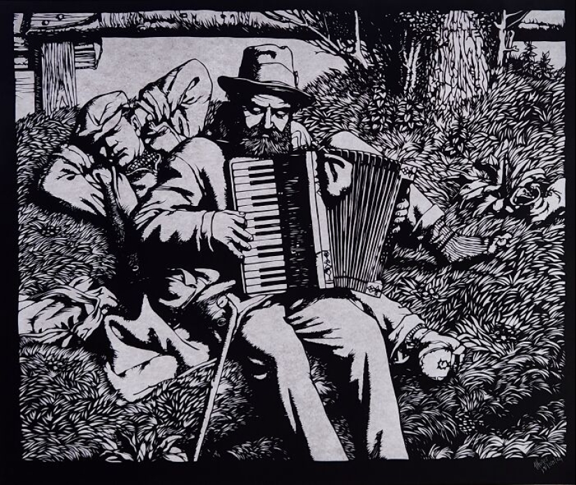 Mis 12 obras de arte recortadas a mano a partir de una sola hoja de papel que cuentan una historia