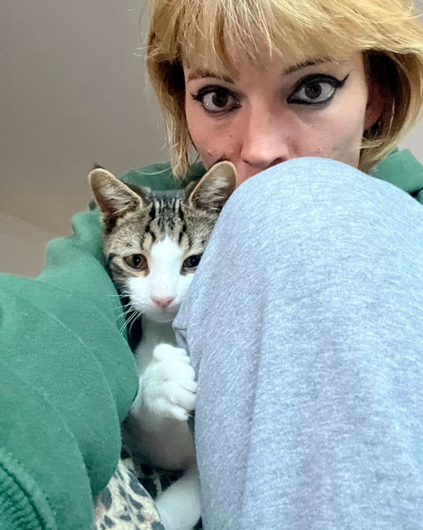 Model Celia Hammond and her cats