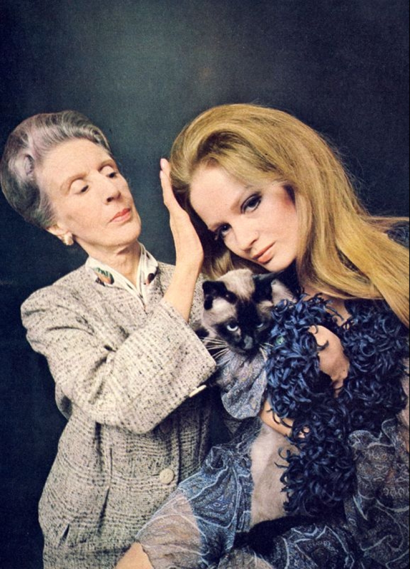 Model Celia Hammond and her cats