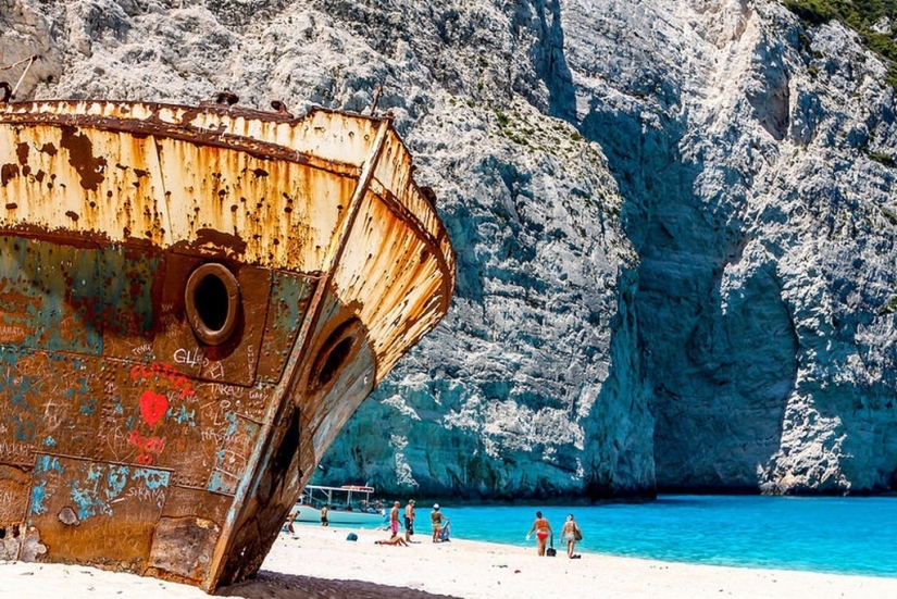 Navaio Bay is a protected beach on the Greek island of Zakynthos Navaio Bay is a protected beach on the Greek island of Zakynthos