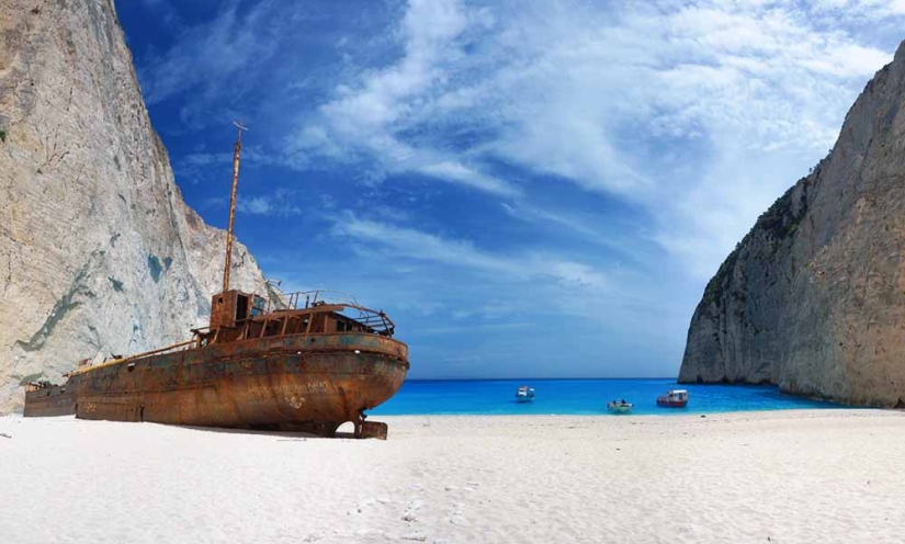 Navaio Bay is a protected beach on the Greek island of Zakynthos Navaio Bay is a protected beach on the Greek island of Zakynthos