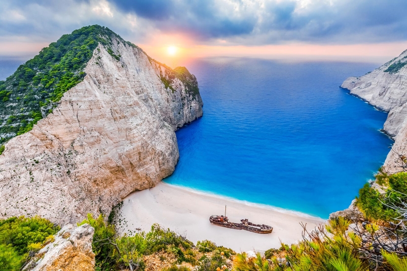 Navaio Bay is a protected beach on the Greek island of Zakynthos Navaio Bay is a protected beach on the Greek island of Zakynthos