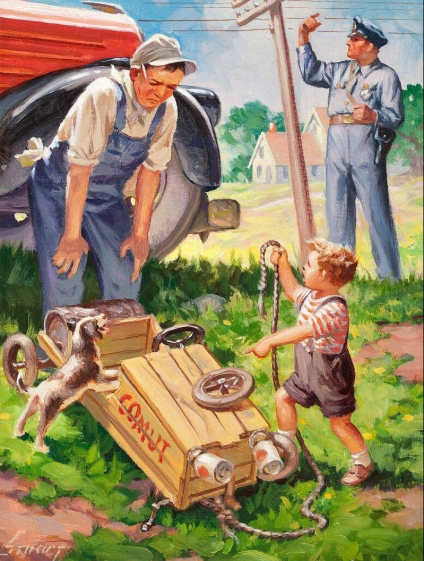 Niños pequeños traviesos del ilustrador Raymond James Stewart