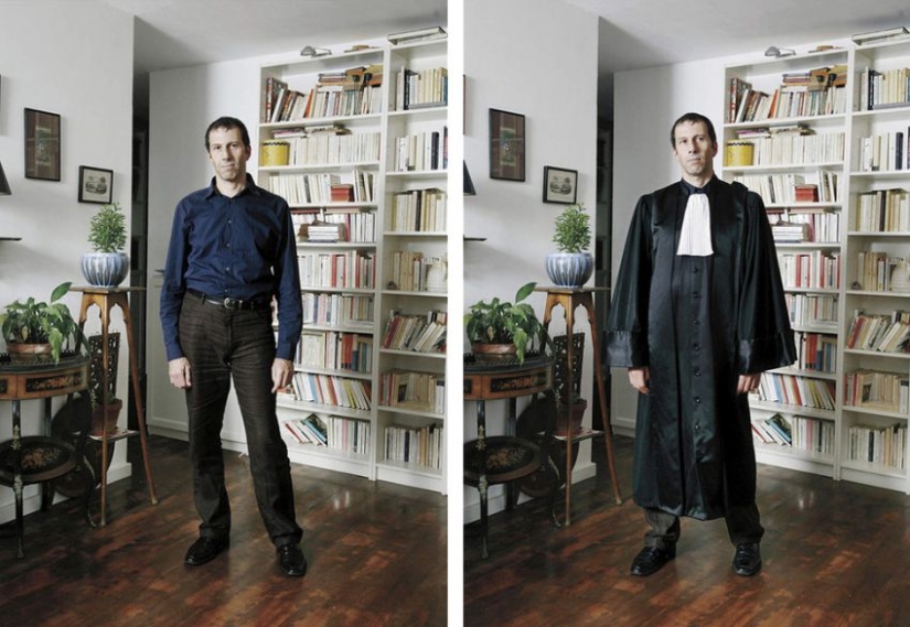Personas con ropa informal y uniformes de trabajo Personas con ropa informal y uniformes de trabajo