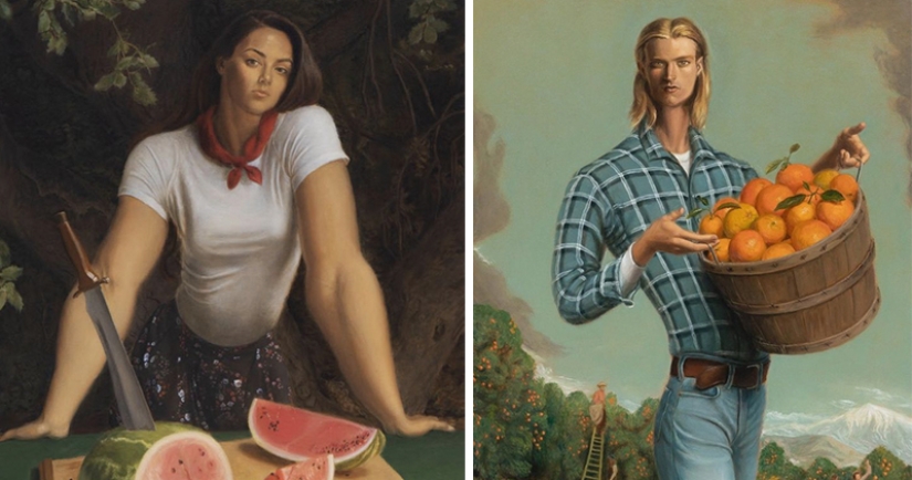Pinturas irónicas de Jansson Stegner: bellezas enormes frente a chicos delgados Pinturas irónicas de Jansson Stegner: bellezas enormes frente a chicos delgados