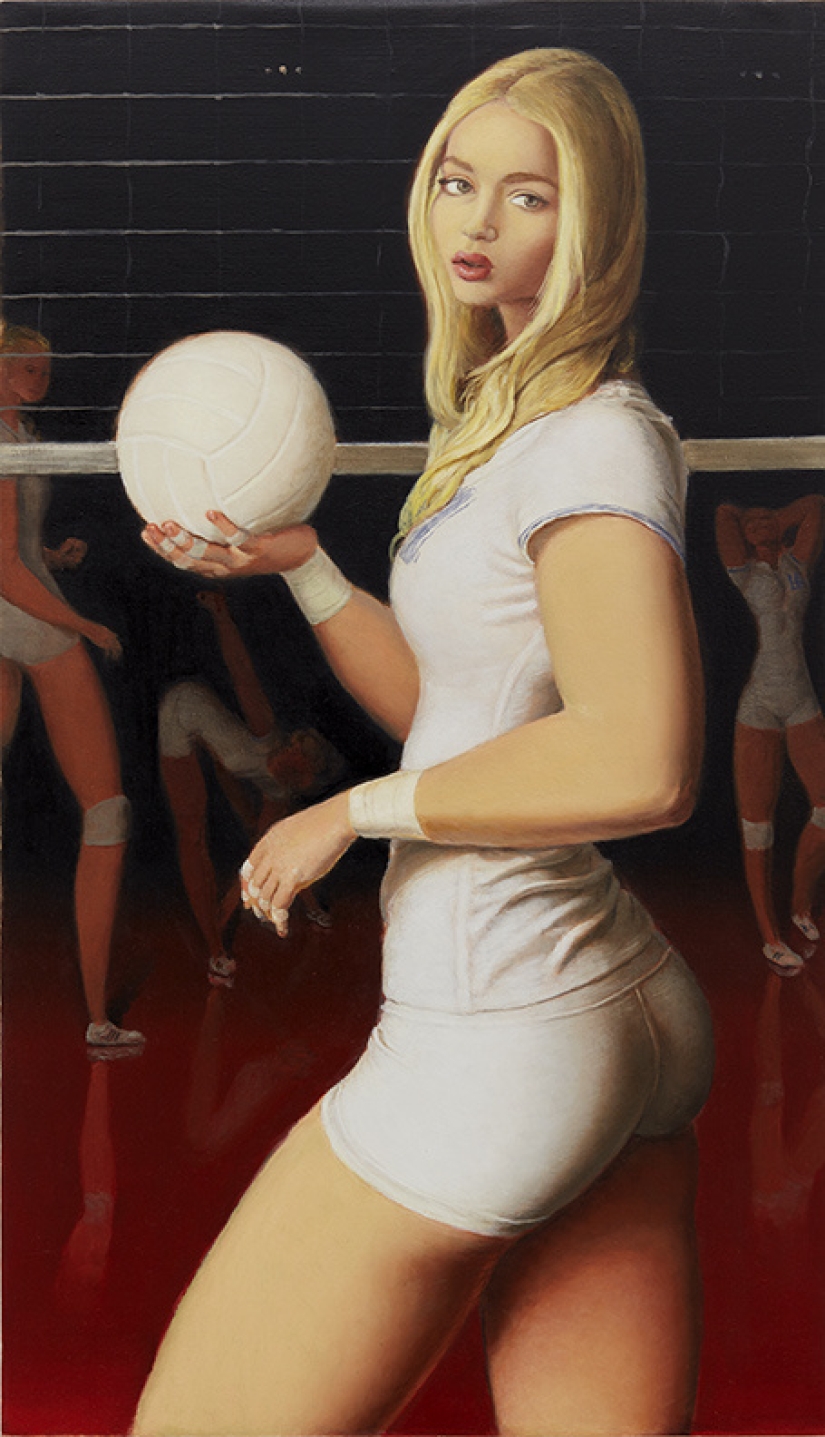 Pinturas irónicas de Jansson Stegner: bellezas enormes frente a chicos delgados Pinturas irónicas de Jansson Stegner: bellezas enormes frente a chicos delgados