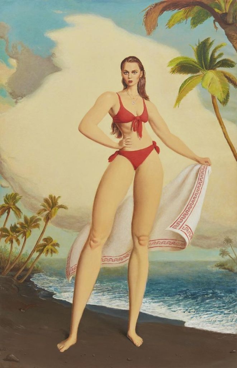Pinturas irónicas de Jansson Stegner: bellezas enormes frente a chicos delgados Pinturas irónicas de Jansson Stegner: bellezas enormes frente a chicos delgados