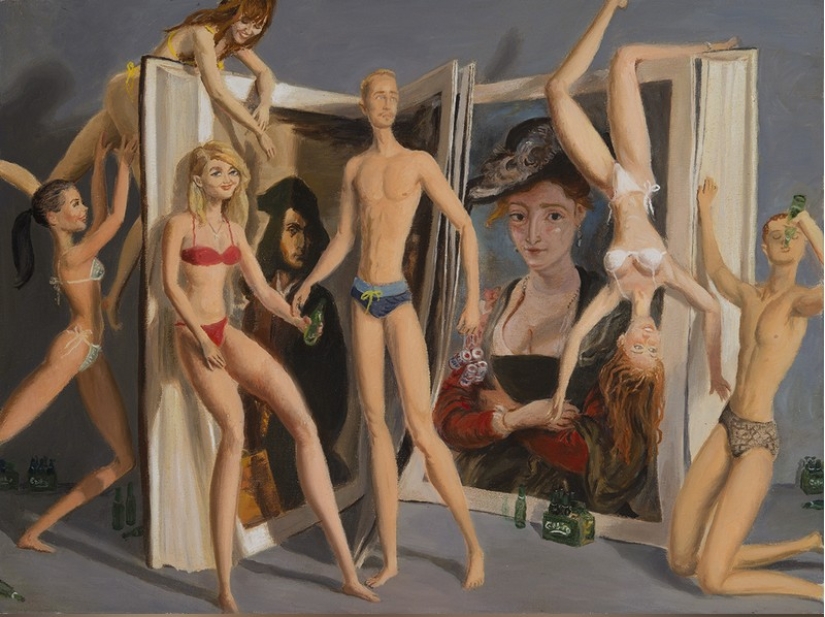 Pinturas irónicas de Jansson Stegner: bellezas enormes frente a chicos delgados Pinturas irónicas de Jansson Stegner: bellezas enormes frente a chicos delgados