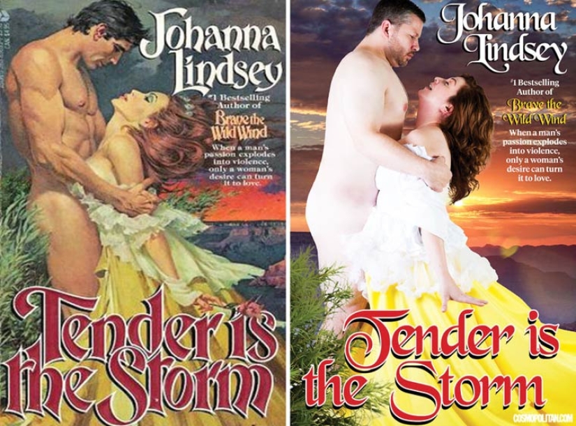 Recreación divertida de portadas de novelas románticas por personas comunes y corrientes