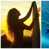 Running on waves: naked surfer from Australia conquers the ocean