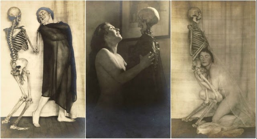 Señora con un esqueleto: un surrealista sesión de fotos Franz Fiedler comienzos de 1920-erótico