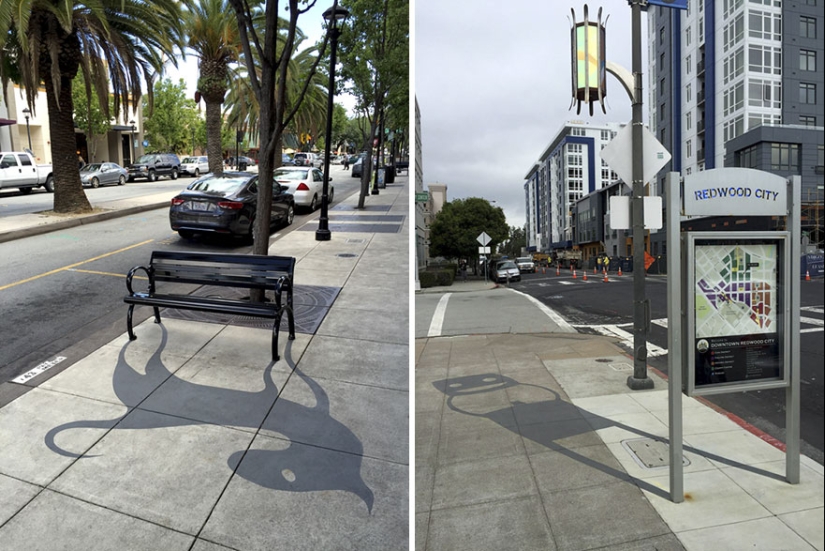 Street Artist Replaces 20 City Shadows With Flowers and Monkeys, and Many Didn't Even Notice