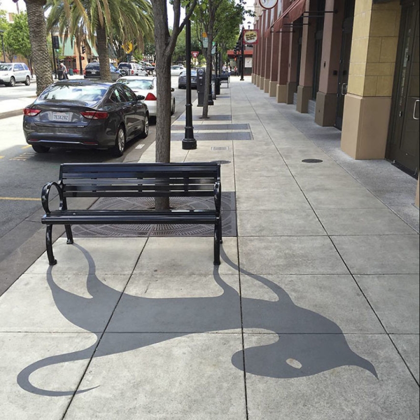 Street Artist Replaces 20 City Shadows With Flowers and Monkeys, and Many Didn't Even Notice