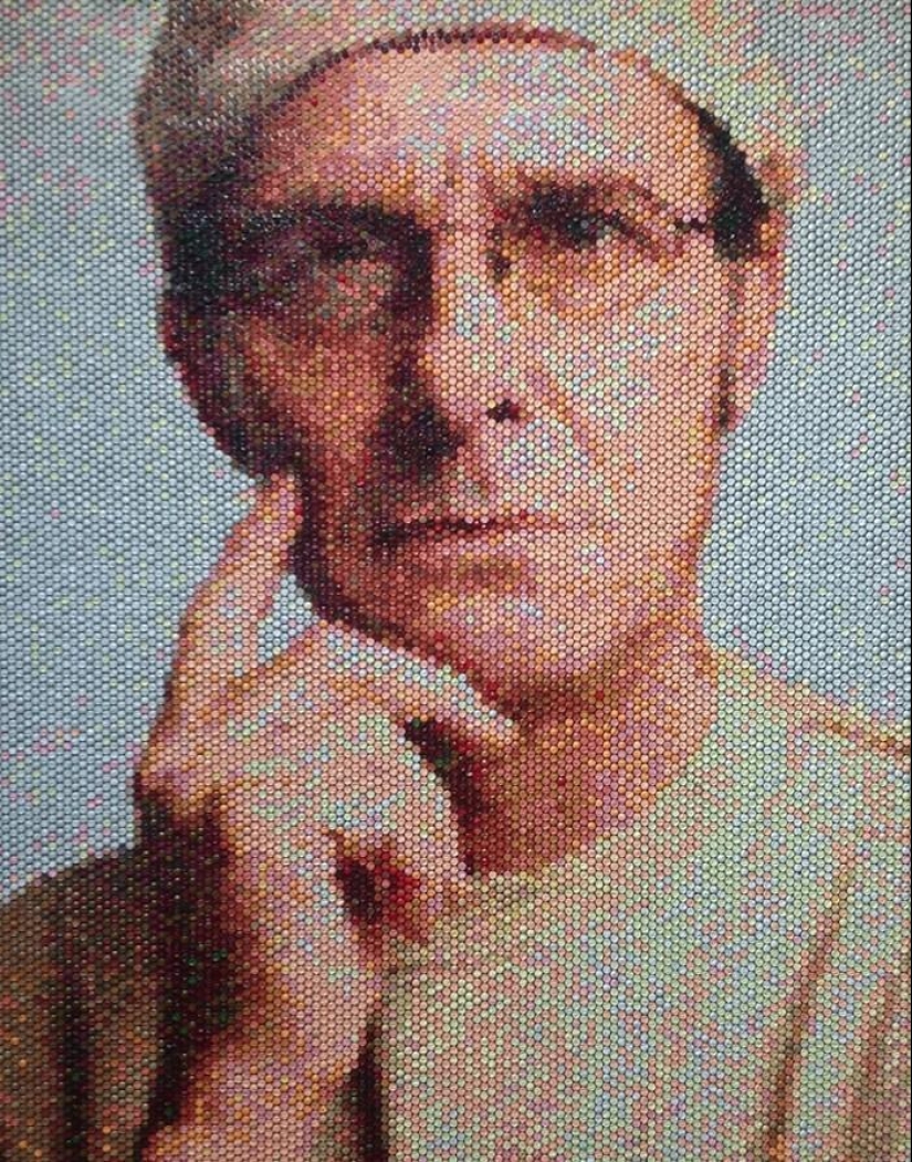 Striking pixel portraits from packaging film Striking pixel portraits from packaging film