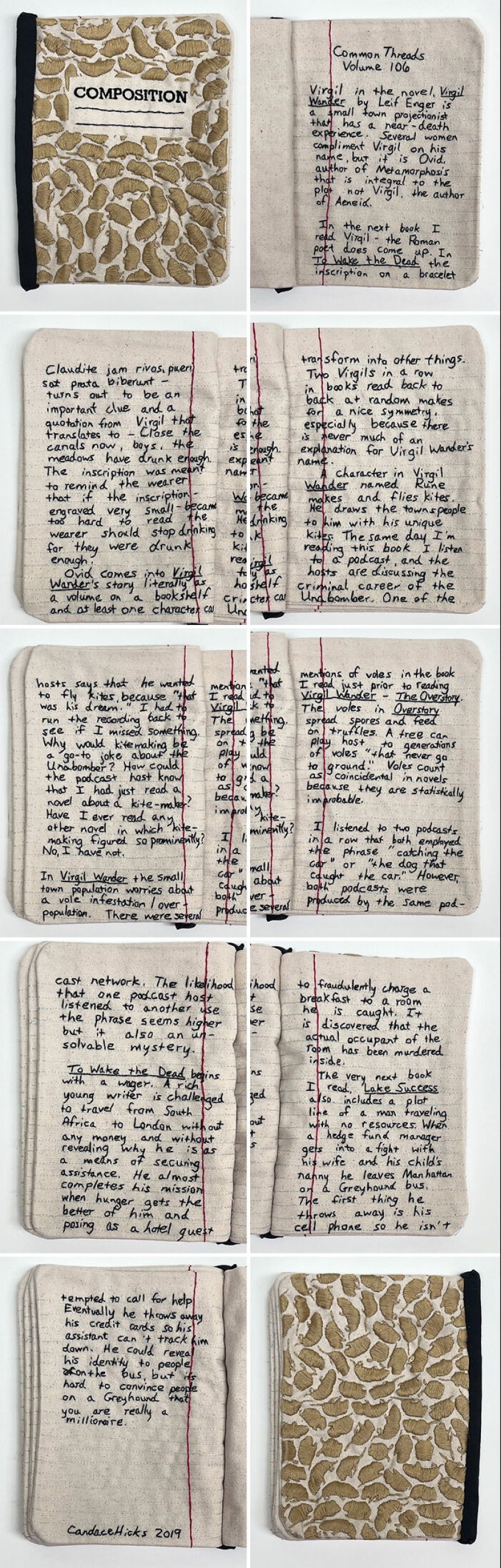 Stunning Embroidered Fabric Looks Just Like Books And Notebooks, By Candace Hicks