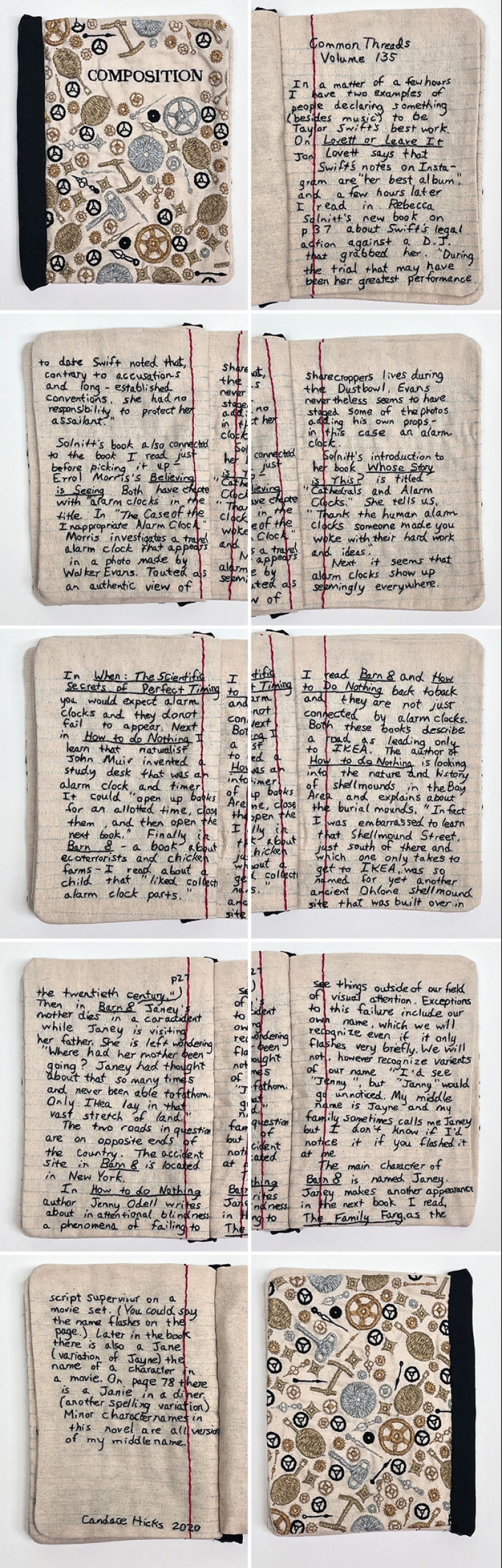 Stunning Embroidered Fabric Looks Just Like Books And Notebooks, By Candace Hicks