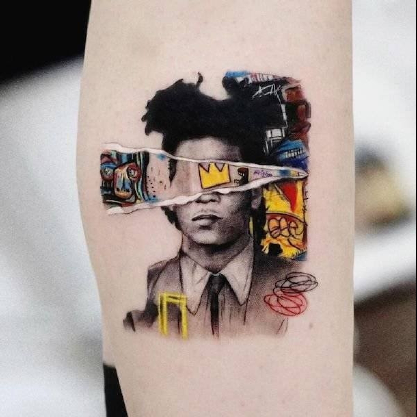 Tattoos of Hakan Adik, combining famous paintings and pop culture characters