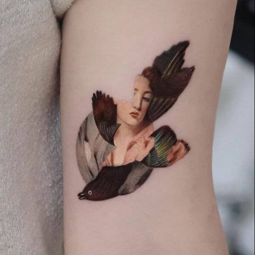 Tatuajes de Hakan Adik, combinando pinturas famosas y personajes de la cultura pop