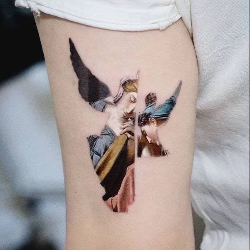 Tatuajes de Hakan Adik, combinando pinturas famosas y personajes de la cultura pop
