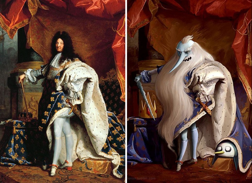 The artist adds anime characters to the classic canvases