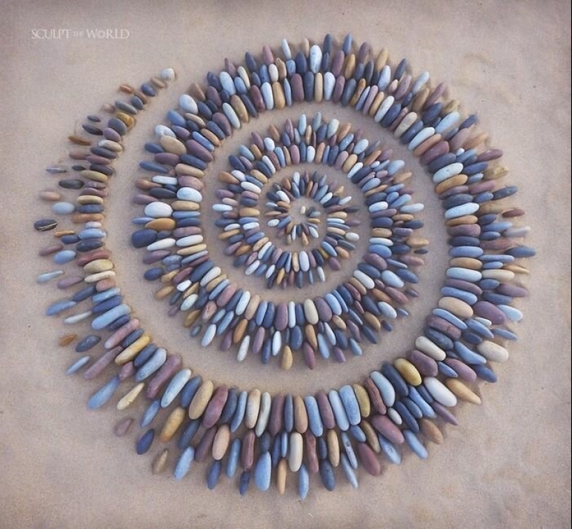 The artist creates the mood of their stunning works from the stones on the beach